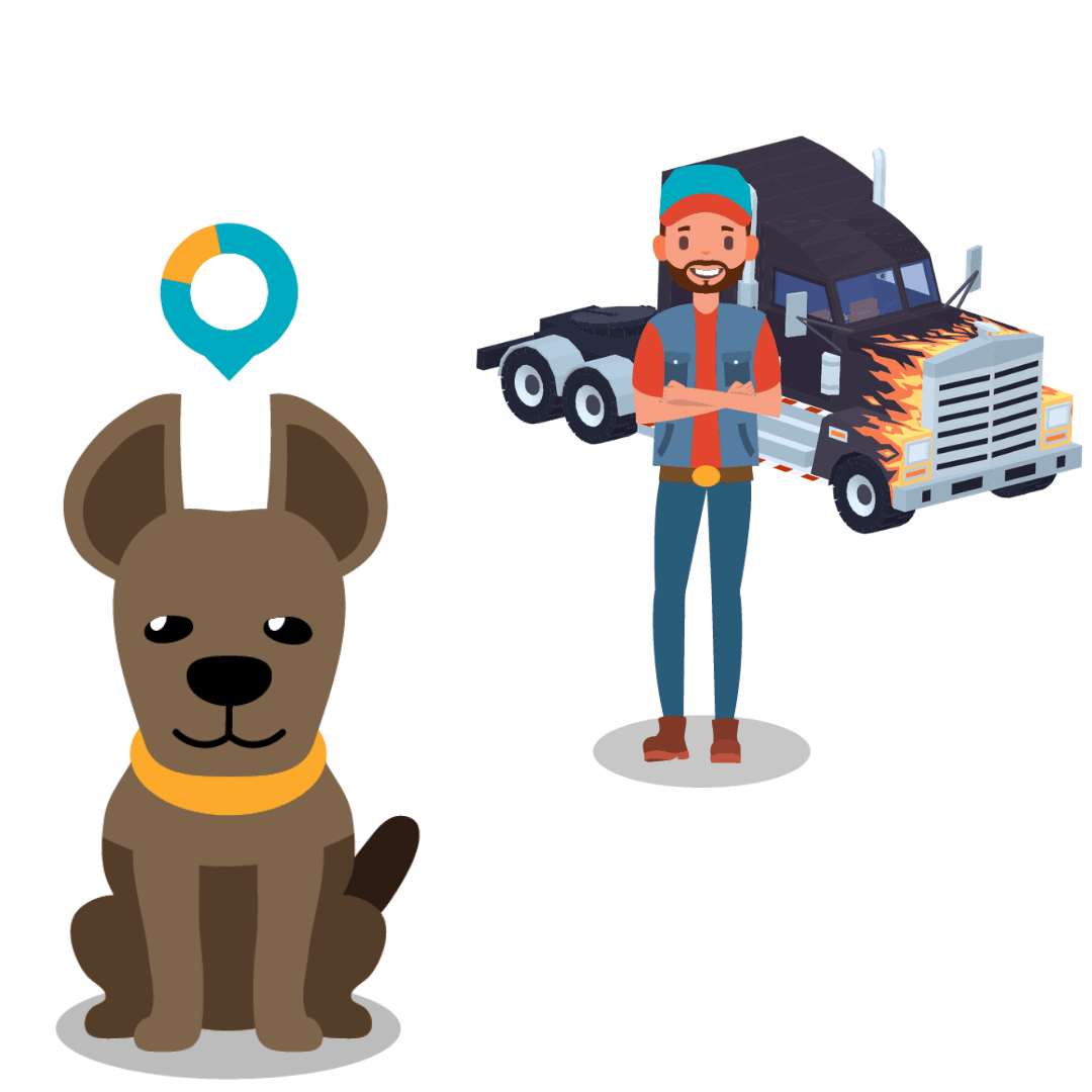 trucker dog and flame semi truck cdl driver with pet