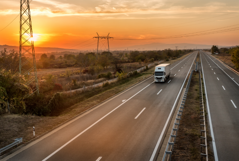 Truck driving on freeway